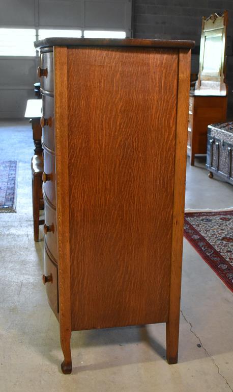 Antique Early 20th C. Quartersawn Tiger Oak Bowfront Tall Chest