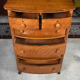 Antique Early 20th C. Quartersawn Tiger Oak Bowfront Tall Chest