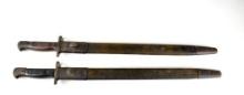 Two Antique Pattern 1907 Bayonets w Scabbards by Wilkinson Sword or Sanderson Bros & Newbould Ltd.