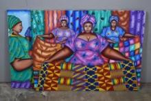 Adams (XX) African / Caribbean Genre, Two Acrylic Paintings on Canvas, Signed Lower Left