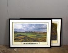 Two Linda Hartough Framed Prints Depicting British Open and US Open Courses