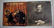 Two Vintage Doc Watson Vinyl 33s Record Albums: “Doc Watson on Stage” & “Memories”