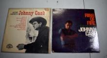 Two Vintage Johnny Cash Vinyl 33s Record Albums: Sun “Now Here's Johnny Cash” & Ring of Fire