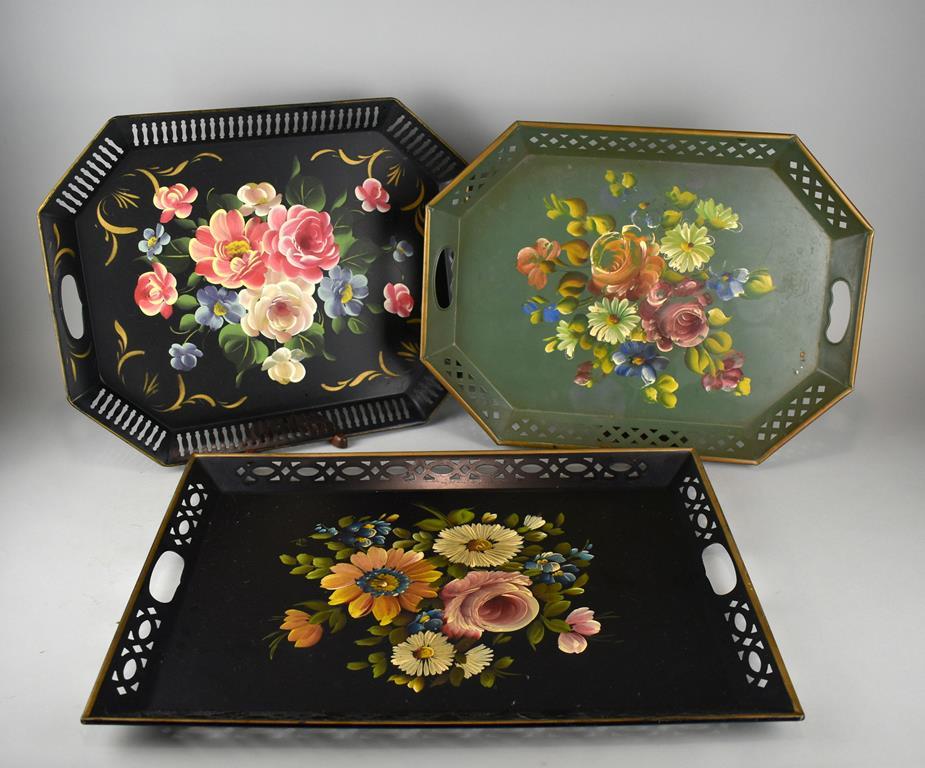 E. T. Nash Co. Three Hand Painted Metal Trays