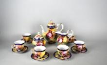 Limoges China Handpainted Roses Teaset: Teapot, Sugar & Creamer, Six Teacups with Saucers