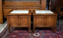 Pair of Gordon's Inc. Fine Furniture Fruitwood End Tables with Marble Inset Tops