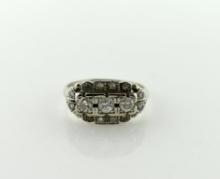 Vintage 14K White Gold and Diamond Anniversary Cocktail Ring, Size 8.5