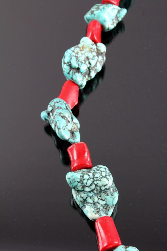 Navajo Turquoise Nugget and Coral Necklace