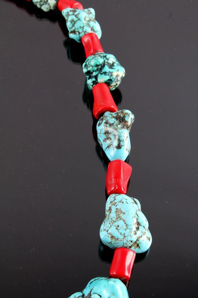 Navajo Turquoise Nugget and Coral Necklace