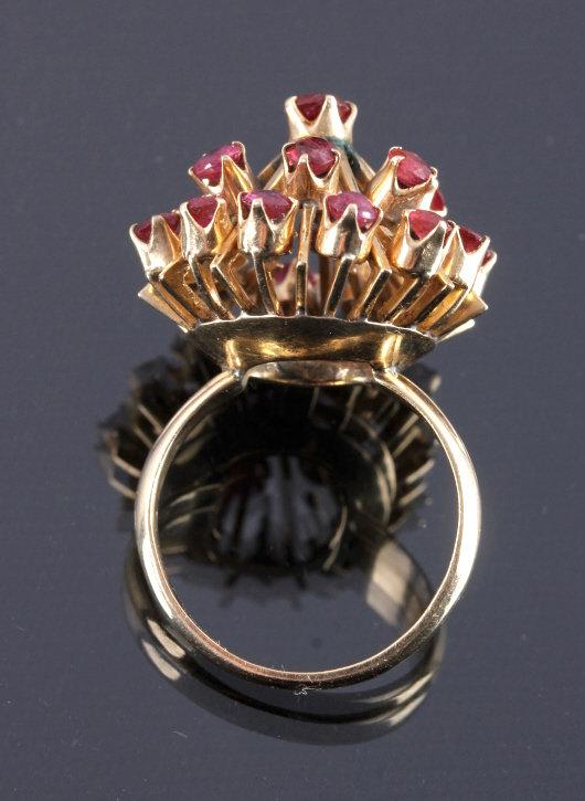 14K Gold Burmese Ruby Sputnik Design Cocktail Ring