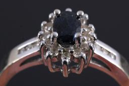 14K White Gold Blue Sapphire and Diamond Ring