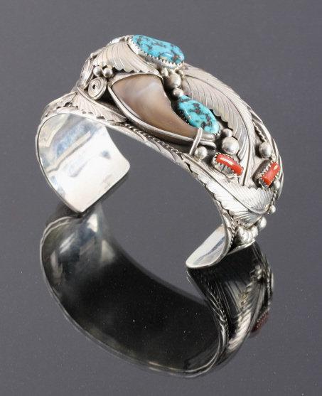 Navajo Sterling Silver Turquoise Bear Claw Cuff