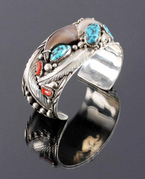 Navajo Sterling Silver Turquoise Bear Claw Cuff