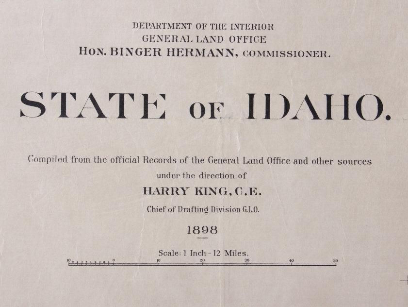 State of Idaho Hand-Tinted 1898 Map