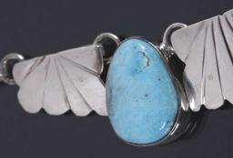 Signed Navajo Sterling & Turquoise Charm Necklace