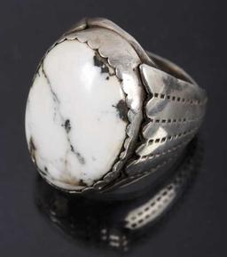Navajo White Buffalo Turquoise & Sterling Ring