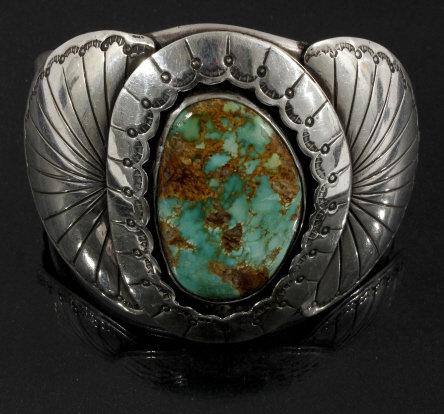 Navajo Sterling Silver & Royston Turquoise Cuff