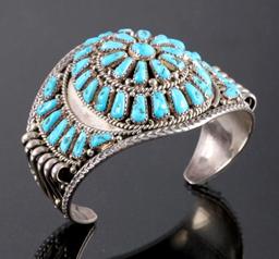 Signed Navajo Sterling Silver and Turquoise Cuff