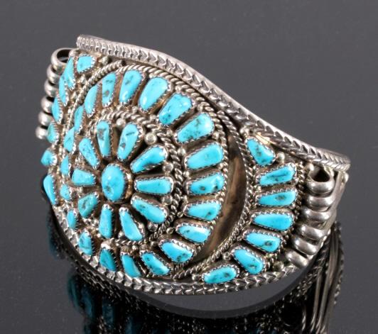 Signed Navajo Sterling Silver and Turquoise Cuff