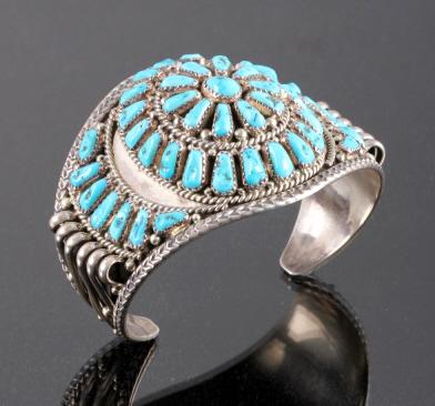 Signed Navajo Sterling Silver and Turquoise Cuff