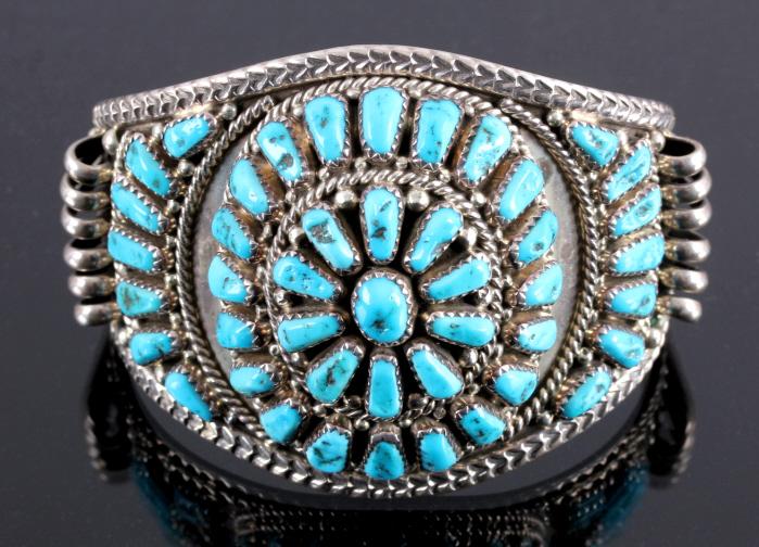 Signed Navajo Sterling Silver and Turquoise Cuff