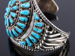 Signed Navajo Sterling Silver and Turquoise Cuff