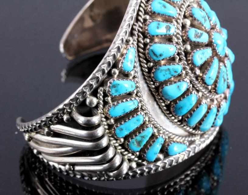 Signed Navajo Sterling Silver and Turquoise Cuff