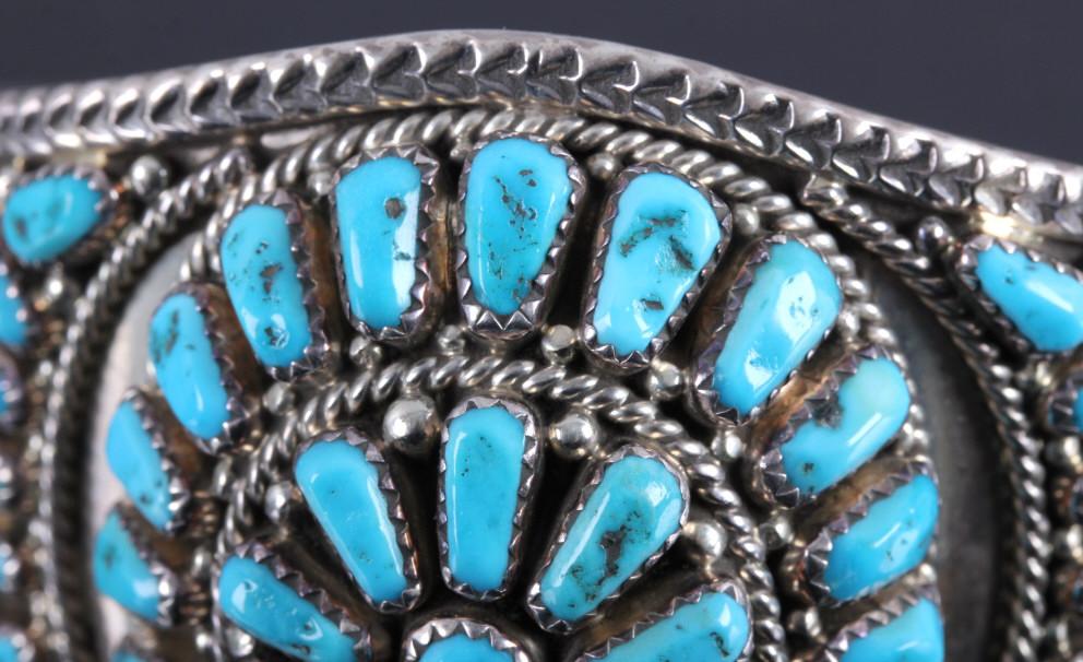 Signed Navajo Sterling Silver and Turquoise Cuff