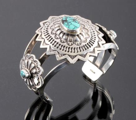 Signed Navajo Sterling Silver Turquoise Cuff