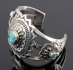 Signed Navajo Sterling Silver Turquoise Cuff