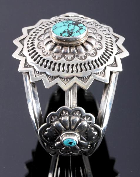 Signed Navajo Sterling Silver Turquoise Cuff