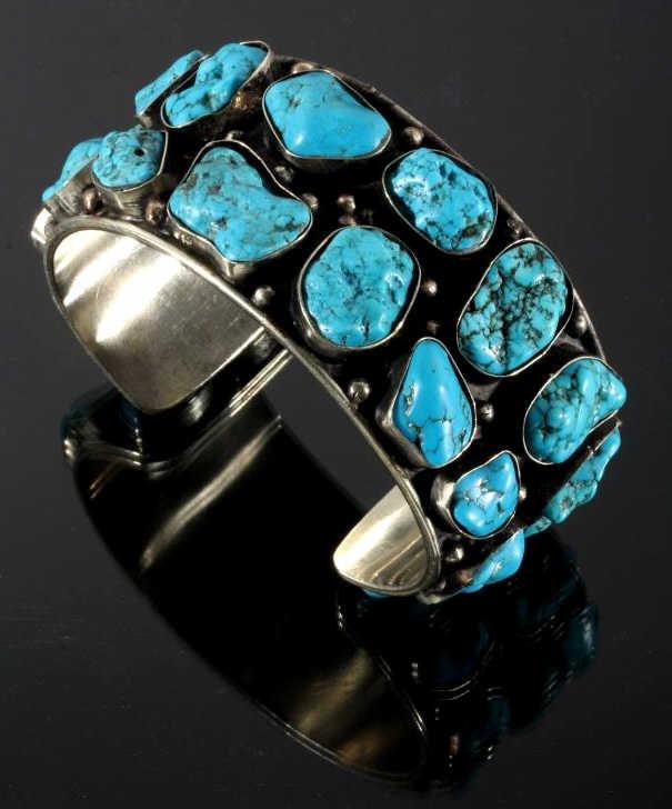 Navajo Raw Sleeping Beauty Turquoise Nugget Cuff