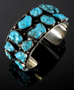 Navajo Raw Sleeping Beauty Turquoise Nugget Cuff