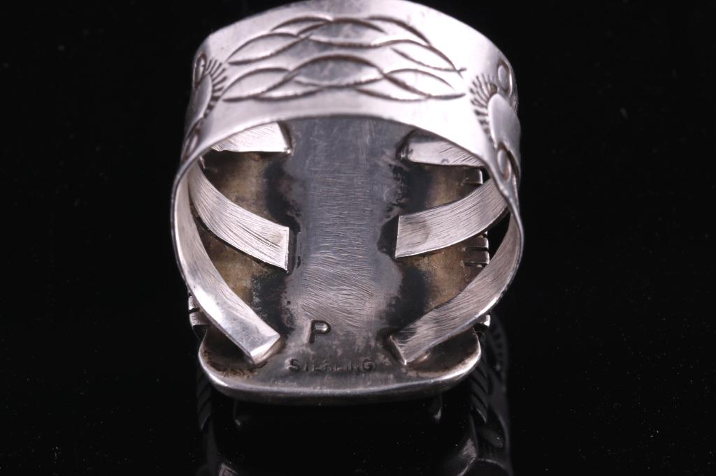 Zuni Signed Sterling Silver Mosaic Inlay Ring