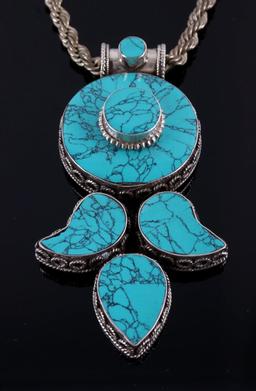 Lone Mountain Spider Web Turquoise Necklace