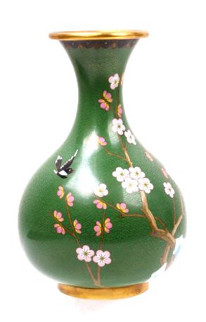 Green Chinese Cherry Blossom Cloisonne Vase