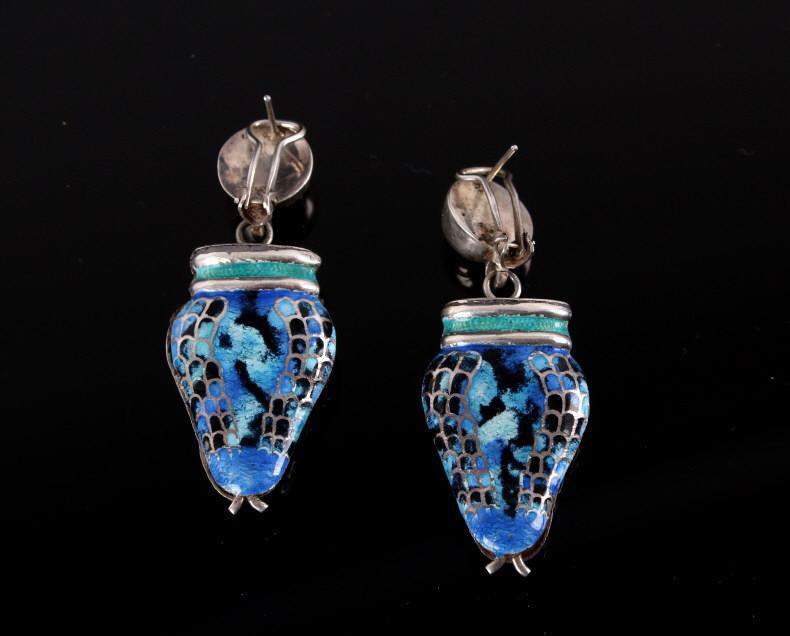 Margot de Taxco Blue Enamel Snake Earrings