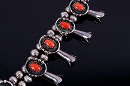 Navajo Coral Silver Squash Blossom Necklace