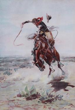 Original C.M. Russell Chromolithograph A Bad Hoss