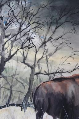 Original Signed Watercolor Buffalo Painting