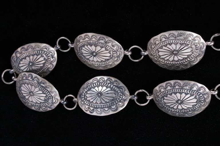 Navajo Old Pawn Coin Silver Concho Belt c. 1940's