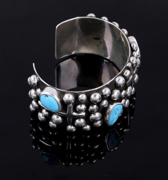 Navajo Sterling Turquoise & Cross Cuff Signed