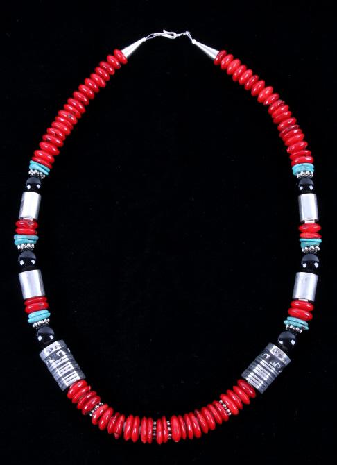 Navajo T&R Singer Discodial Branch Coral Necklace