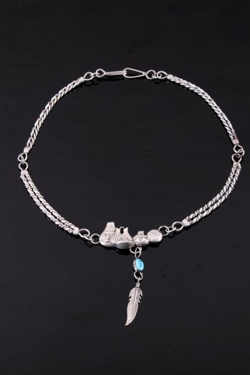 Navajo Sterling Pottery & Turquoise Necklace