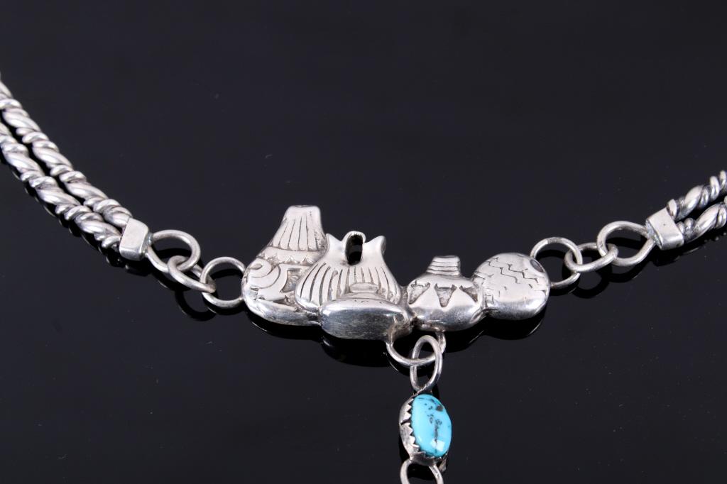 Navajo Sterling Pottery & Turquoise Necklace