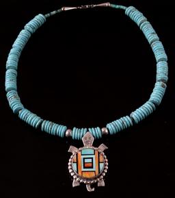 Navajo F. Yellowhorse Discoidal Turquoise Necklace