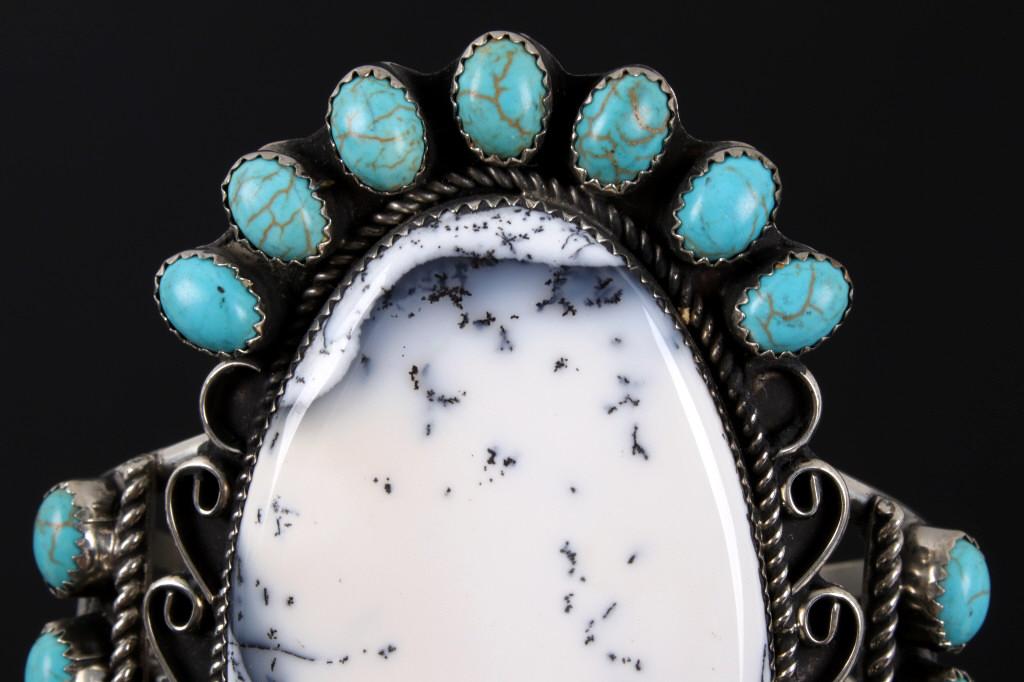 Navajo White Moss Agate & Turquoise Bracelet