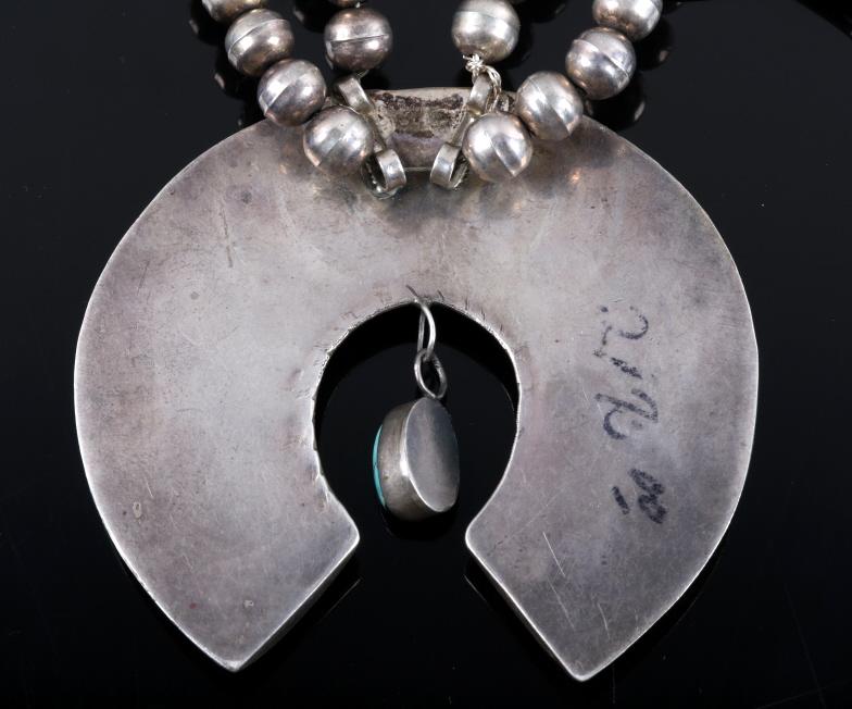 Navajo Carico Lake Silver Squash Blossom Necklace