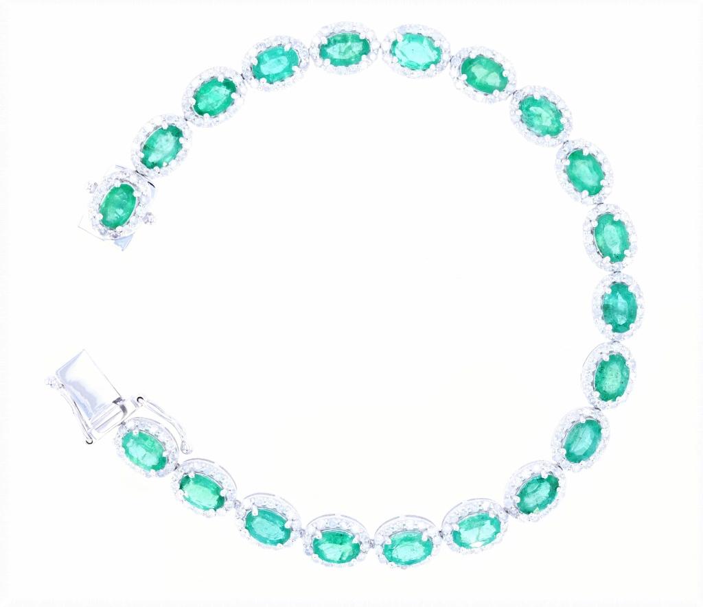 Luxury 8.21 ct Emerald & 2.56 Diamond 14K Bracelet
