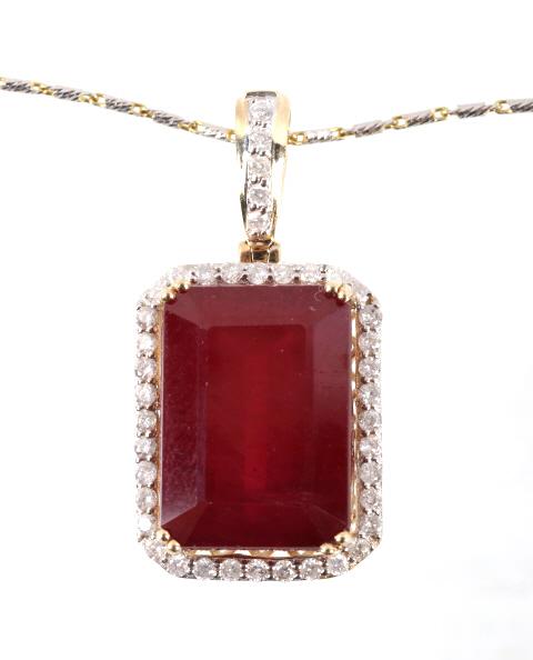 26.47 ct. Ruby & Diamond 14K Gold Necklace